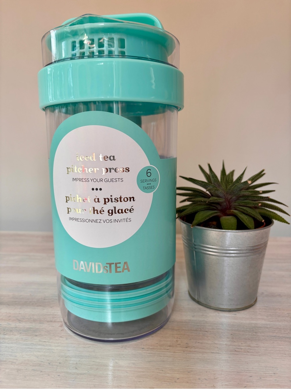 NWT DAVIDsTEA Iced Turquoise Tea Pitcher Press. 6‑Serving. NEW ❤️